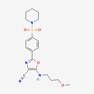 molecular formula C19H24N4O4S B2818121 5-((3-甲氧基丙基)氨基)-2-(4-(哌啶-1-基磺酰基)苯基)噁唑-4-碳腈 CAS No. 941243-75-0