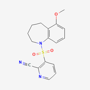 molecular formula C17H17N3O3S B2818122 3-[(6-methoxy-2,3,4,5-tetrahydro-1H-1-benzazepin-1-yl)sulfonyl]pyridine-2-carbonitrile CAS No. 2093829-71-9