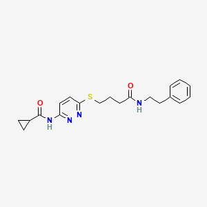 molecular formula C20H24N4O2S B2818130 N-(6-((4-oxo-4-(phenethylamino)butyl)thio)pyridazin-3-yl)cyclopropanecarboxamide CAS No. 1105211-20-8
