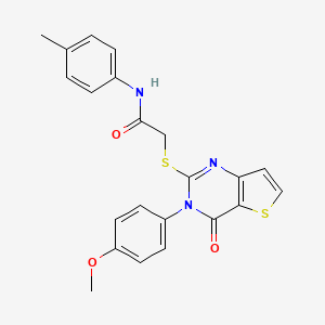 molecular formula C22H19N3O3S2 B2818157 2-((3-(4-甲氧基苯基)-4-氧代-3,4-二氢噻吩并[3,2-d]嘧啶-2-基)硫)-N-(对甲苯基)乙酰胺 CAS No. 1798539-60-2