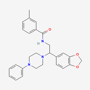 molecular formula C27H29N3O3 B2818160 N-[2-(1,3-benzodioxol-5-yl)-2-(4-phenylpiperazin-1-yl)ethyl]-3-methylbenzamide CAS No. 896357-02-1