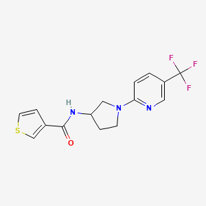 molecular formula C15H14F3N3OS B2818172 N-(1-(5-(trifluoromethyl)pyridin-2-yl)pyrrolidin-3-yl)thiophene-3-carboxamide CAS No. 1797083-99-8