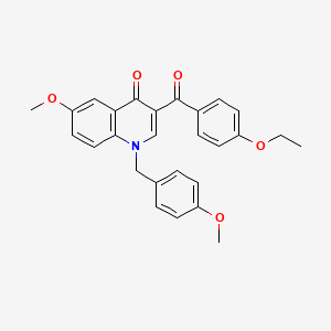 molecular formula C27H25NO5 B2818175 3-(4-Ethoxybenzoyl)-6-methoxy-1-[(4-methoxyphenyl)methyl]quinolin-4-one CAS No. 866339-75-5
