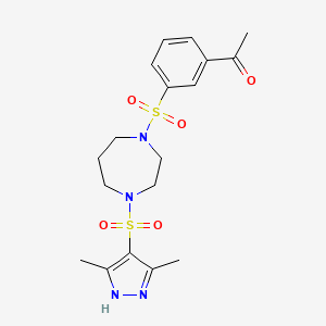 molecular formula C18H24N4O5S2 B2818208 1-(3-((4-((3,5-dimethyl-1H-pyrazol-4-yl)sulfonyl)-1,4-diazepan-1-yl)sulfonyl)phenyl)ethanone CAS No. 2034201-74-4