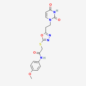 molecular formula C17H17N5O5S B2818211 2-((5-(2-(2,4-dioxo-3,4-dihydropyrimidin-1(2H)-yl)ethyl)-1,3,4-oxadiazol-2-yl)thio)-N-(4-methoxyphenyl)acetamide CAS No. 946276-92-2