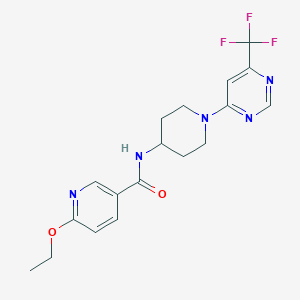 molecular formula C18H20F3N5O2 B2818214 6-ethoxy-N-(1-(6-(trifluoromethyl)pyrimidin-4-yl)piperidin-4-yl)nicotinamide CAS No. 2034597-55-0