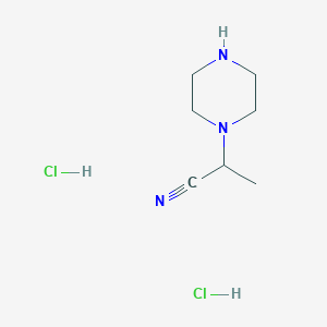 molecular formula C7H15Cl2N3 B2818222 2-(Piperazin-1-yl)propanenitrile dihydrochloride CAS No. 1266688-87-2