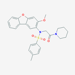 molecular formula C27H28N2O5S B281823 N-(3-methoxydibenzo[b,d]furan-2-yl)-4-methyl-N-[2-oxo-2-(1-piperidinyl)ethyl]benzenesulfonamide 