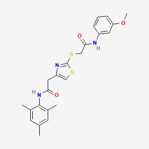 molecular formula C23H25N3O3S2 B2818241 N-mesityl-2-(2-((2-((3-methoxyphenyl)amino)-2-oxoethyl)thio)thiazol-4-yl)acetamide CAS No. 942000-30-8