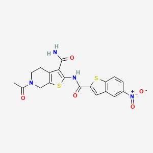 molecular formula C19H16N4O5S2 B2818267 6-Acetyl-2-(5-nitrobenzo[b]thiophene-2-carboxamido)-4,5,6,7-tetrahydrothieno[2,3-c]pyridine-3-carboxamide CAS No. 864927-80-0