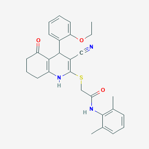 molecular formula C28H29N3O3S B2818283 2-{[3-cyano-4-(2-ethoxyphenyl)-5-hydroxy-4,6,7,8-tetrahydroquinolin-2-yl]sulfanyl}-N-(2,6-dimethylphenyl)acetamide CAS No. 384359-24-4