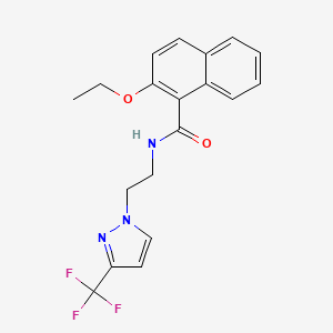 molecular formula C19H18F3N3O2 B2818294 2-ethoxy-N-(2-(3-(trifluoromethyl)-1H-pyrazol-1-yl)ethyl)-1-naphthamide CAS No. 1448135-58-7