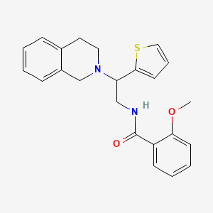 molecular formula C23H24N2O2S B2818348 N-(2-(3,4-dihydroisoquinolin-2(1H)-yl)-2-(thiophen-2-yl)ethyl)-2-methoxybenzamide CAS No. 898407-84-6