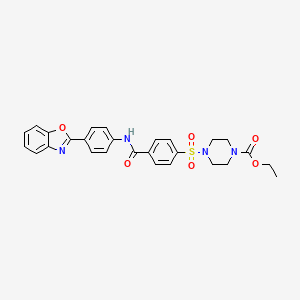 molecular formula C27H26N4O6S B2818370 乙酸4-((4-((4-(苯并[d]噁唑-2-基)苯基)氨基甲酰)苯基)磺酰基哌嗪-1-基)酯 CAS No. 361174-54-1