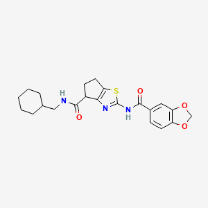 molecular formula C22H25N3O4S B2818371 2-(benzo[d][1,3]dioxole-5-carboxamido)-N-(cyclohexylmethyl)-5,6-dihydro-4H-cyclopenta[d]thiazole-4-carboxamide CAS No. 955701-77-6