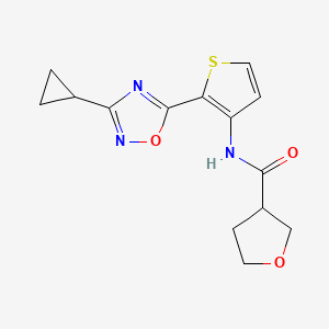 molecular formula C14H15N3O3S B2818375 N-[2-(3-cyclopropyl-1,2,4-oxadiazol-5-yl)thiophen-3-yl]oxolane-3-carboxamide CAS No. 1798543-26-6