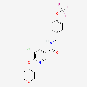molecular formula C19H18ClF3N2O4 B2818383 5-chloro-6-((tetrahydro-2H-pyran-4-yl)oxy)-N-(4-(trifluoromethoxy)benzyl)nicotinamide CAS No. 1904088-63-6