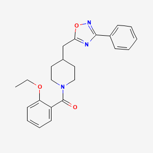 molecular formula C23H25N3O3 B2818390 1-(2-Ethoxybenzoyl)-4-[(3-phenyl-1,2,4-oxadiazol-5-yl)methyl]piperidine CAS No. 1775503-19-9