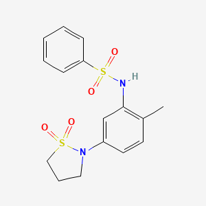 molecular formula C16H18N2O4S2 B2818396 N-(5-(1,1-dioxidoisothiazolidin-2-yl)-2-methylphenyl)benzenesulfonamide CAS No. 941932-17-8