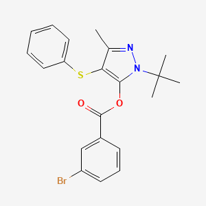 molecular formula C21H21BrN2O2S B2818450 (2-Tert-butyl-5-methyl-4-phenylsulfanylpyrazol-3-yl) 3-bromobenzoate CAS No. 851126-95-9