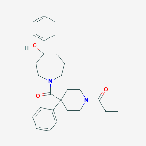 molecular formula C27H32N2O3 B2818497 1-[4-(4-Hydroxy-4-phenylazepane-1-carbonyl)-4-phenylpiperidin-1-yl]prop-2-en-1-one CAS No. 2361705-65-7