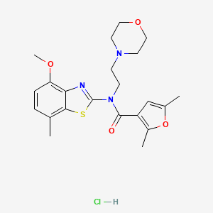 molecular formula C22H28ClN3O4S B2818504 N-(4-METHOXY-7-METHYL-1,3-BENZOTHIAZOL-2-YL)-2,5-DIMETHYL-N-[2-(MORPHOLIN-4-YL)ETHYL]FURAN-3-CARBOXAMIDE HYDROCHLORIDE CAS No. 1351646-67-7