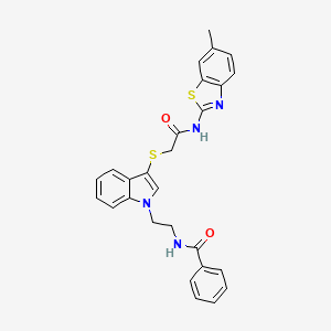 N-(2-(3-((2-((6-methylbenzo[d]thiazol-2-yl)amino)-2-oxoethyl)thio)-1H-indol-1-yl)ethyl)benzamide