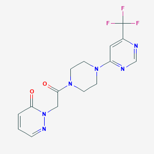 molecular formula C15H15F3N6O2 B2818534 2-(2-氧代-2-(4-(6-(三氟甲基)嘧啶-4-基)哌嗪-1-基)乙基)吡啶并[2H]-酮 CAS No. 2034440-55-4