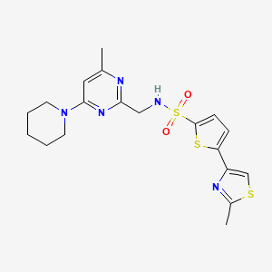 molecular formula C19H23N5O2S3 B2818539 N-((4-methyl-6-(piperidin-1-yl)pyrimidin-2-yl)methyl)-5-(2-methylthiazol-4-yl)thiophene-2-sulfonamide CAS No. 1788543-03-2
