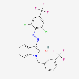molecular formula C23H13Cl2F6N3O B2818575 1-[3-(三氟甲基)苯甲基]-1H-吲哚-2,3-二酮 3-{N-[2,6-二氯-4-(三氟甲基)苯基]腙} CAS No. 303985-33-3