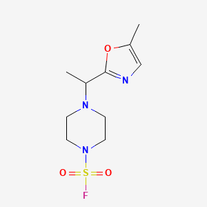 molecular formula C10H16FN3O3S B2818579 4-[1-(5-Methyl-1,3-oxazol-2-yl)ethyl]piperazine-1-sulfonyl fluoride CAS No. 2411301-77-2