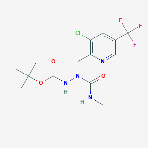 molecular formula C15H20ClF3N4O3 B2818588 N-({[3-氯-5-(三氟甲基)吡啶-2-基]甲基}(乙基氨甲酰)氨基)(叔丁氧基)甲酰胺 CAS No. 2059278-33-8