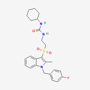molecular formula C25H30FN3O3S B2818596 1-cyclohexyl-3-(2-((1-(4-fluorobenzyl)-2-methyl-1H-indol-3-yl)sulfonyl)ethyl)urea CAS No. 946351-34-4