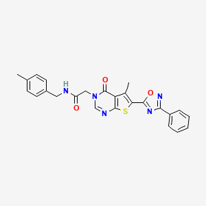 molecular formula C25H21N5O3S B2818600 2-(5-methyl-4-oxo-6-(3-phenyl-1,2,4-oxadiazol-5-yl)thieno[2,3-d]pyrimidin-3(4H)-yl)-N-(4-methylbenzyl)acetamide CAS No. 1242889-36-6