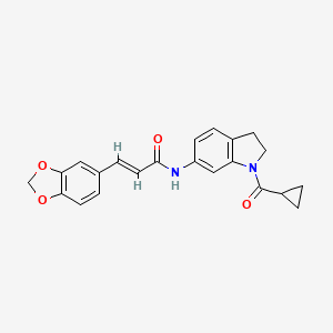 molecular formula C22H20N2O4 B2818602 (E)-3-(苯并[d][1,3]二氧杂环-5-基)-N-(1-(环丙基甲酰)吲哚-6-基)丙烯酰胺 CAS No. 1207061-95-7