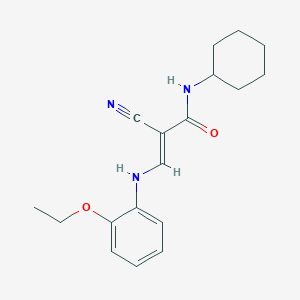 molecular formula C18H23N3O2 B2818617 (E)-2-cyano-N-cyclohexyl-3-((2-ethoxyphenyl)amino)acrylamide CAS No. 881560-61-8