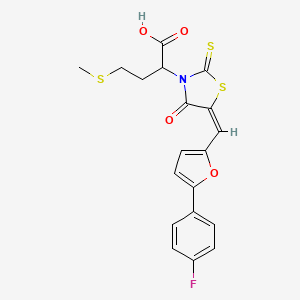 molecular formula C19H16FNO4S3 B2818637 (E)-2-(5-((5-(4-fluorophenyl)furan-2-yl)methylene)-4-oxo-2-thioxothiazolidin-3-yl)-4-(methylthio)butanoic acid CAS No. 876870-11-0