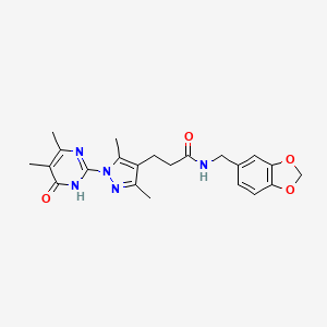 molecular formula C22H25N5O4 B2818645 N-(benzo[d][1,3]dioxol-5-ylmethyl)-3-(1-(4,5-dimethyl-6-oxo-1,6-dihydropyrimidin-2-yl)-3,5-dimethyl-1H-pyrazol-4-yl)propanamide CAS No. 1171235-77-0