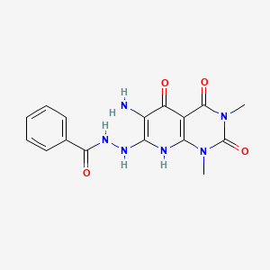 molecular formula C16H16N6O4 B2818674 N'-(6-amino-5-hydroxy-1,3-dimethyl-2,4-dioxo-1,2,3,4-tetrahydropyrido[2,3-d]pyrimidin-7-yl)benzenecarbohydrazide CAS No. 489434-43-7