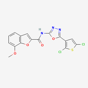 molecular formula C16H9Cl2N3O4S B2818701 N-(5-(2,5-二氯噻吩-3-基)-1,3,4-噁二唑-2-基)-7-甲氧基苯并呋喃-2-基甲酰胺 CAS No. 1171163-22-6