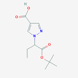 molecular formula C12H18N2O4 B2818702 1-[1-(tert-butoxycarbonyl)propyl]-1H-pyrazole-4-carboxylic acid CAS No. 1856021-40-3