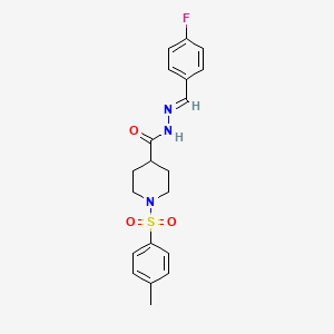 molecular formula C20H22FN3O3S B2818730 N'-((E)-(4-Fluorophenyl)methylidene)-1-((4-methylphenyl)sulfonyl)-4-piperidinecarbohydrazide CAS No. 324531-41-1