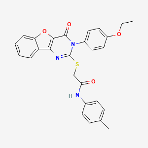 molecular formula C27H23N3O4S B2818749 2-((3-(4-ethoxyphenyl)-4-oxo-3,4-dihydrobenzofuro[3,2-d]pyrimidin-2-yl)thio)-N-(p-tolyl)acetamide CAS No. 895646-19-2