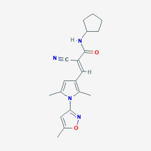 molecular formula C19H22N4O2 B2818763 (E)-2-Cyano-N-cyclopentyl-3-[2,5-dimethyl-1-(5-methyl-1,2-oxazol-3-yl)pyrrol-3-yl]prop-2-enamide CAS No. 1424660-72-9