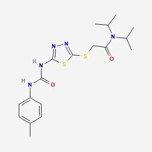 molecular formula C18H25N5O2S2 B2818766 N,N-diisopropyl-2-((5-(3-(p-tolyl)ureido)-1,3,4-thiadiazol-2-yl)thio)acetamide CAS No. 946216-08-6