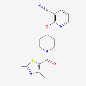 molecular formula C17H18N4O2S B2818772 2-((1-(2,4-二甲基噻唑-5-甲酰)哌啶-4-基氧基)烟酰亚胺 CAS No. 1797270-20-2