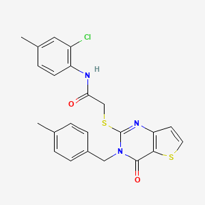 molecular formula C23H20ClN3O2S2 B2818864 N-(2-氯-4-甲基苯基)-2-{[3-(4-甲基苯甲基)-4-氧代-3,4-二氢噻吩[3,2-d]嘧啶-2-基]硫代}乙酰胺 CAS No. 894241-35-1