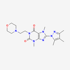 molecular formula C19H27N7O3 B2818875 3,7-二甲基-1-(2-吗啉基乙基)-8-(3,4,5-三甲基-1H-吡唑-1-基)-1H-嘧啶-2,6(3H,7H)-二酮 CAS No. 1013989-05-3