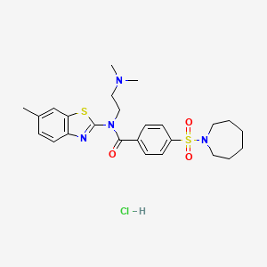 molecular formula C25H33ClN4O3S2 B2818890 4-(azepan-1-ylsulfonyl)-N-(2-(dimethylamino)ethyl)-N-(6-methylbenzo[d]thiazol-2-yl)benzamide hydrochloride CAS No. 1321786-53-1