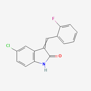 molecular formula C15H9ClFNO B2818920 5-chloro-3-[(2-fluorophenyl)methylidene]-2,3-dihydro-1H-indol-2-one CAS No. 387343-46-6